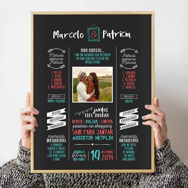 Poster Chalkboard de namoro personalizado